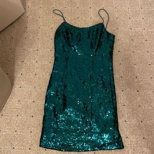 dark green party dress. worn once in good condition.